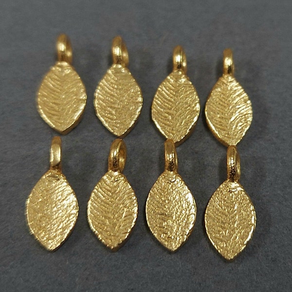 Wholesale Gold Vermeil Marquise Shape Charm, 6 MM Long Silver charm, Hammered Charms, Micron Coating, Neclace charm, Bracelet Silver Charms