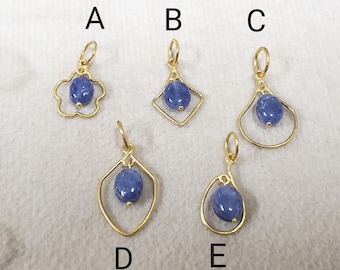18k Gold Natural Blue Sapphire Drilled Pendant, Dangle Bead