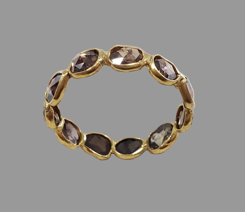 Handmade stacking ring with rose cut diamonds in gold
