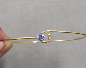 Blue Sapphire Dainty Round Gemstone Women & Girl Bangle, Gold Jewelry/Anniversary Bangle/Handmade Jewelry/Women Bangle Set/Engagement Bangle