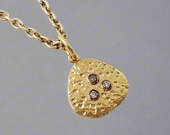 Hammered 14k Gold Diamond Pendant: Organic Stacking Jewelry