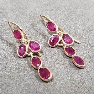 Oval Shape 18k Gold Natural Ruby Earring For Women, Dainty Earring, Gold Jewelry, Drop & Dangle Earring, Gift for Her