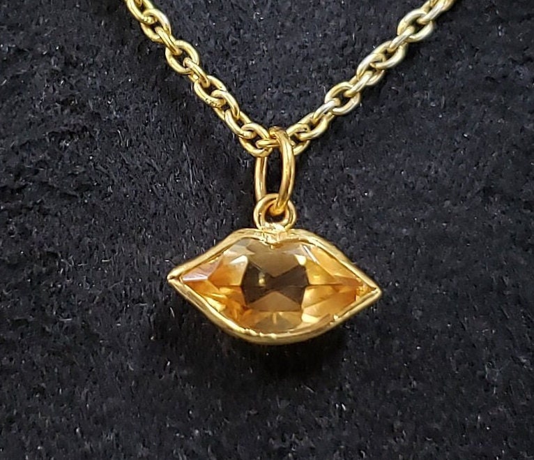18Kゴールド シトリン リップペンダント：ハンドメイド ジェムストーン