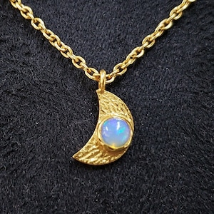 Gold Vermeil Moon Opal Pendant: Hammered Charm, Handmade Jewelry