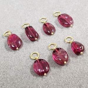 18k Gold Cabochon Pink Tourmaline Pendant, Necklace Drilled Pendant, Natural Rubellite, Gift for Her, Options Available