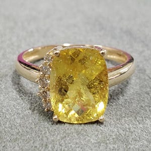 14k Gold Vibrant Yellow Sapphire Ring For Women, Brilliant Cut Diamond, Gold Jewelry, Prong Setting, Precious Gemstone, Gift For Her