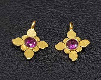 Handmade Rhodolite Purple Garnet Charms Necklace, DIY, Birthstone Charm, Gold Vermeil, Price Per Piece, Garnet Gemstone, Gift For Her