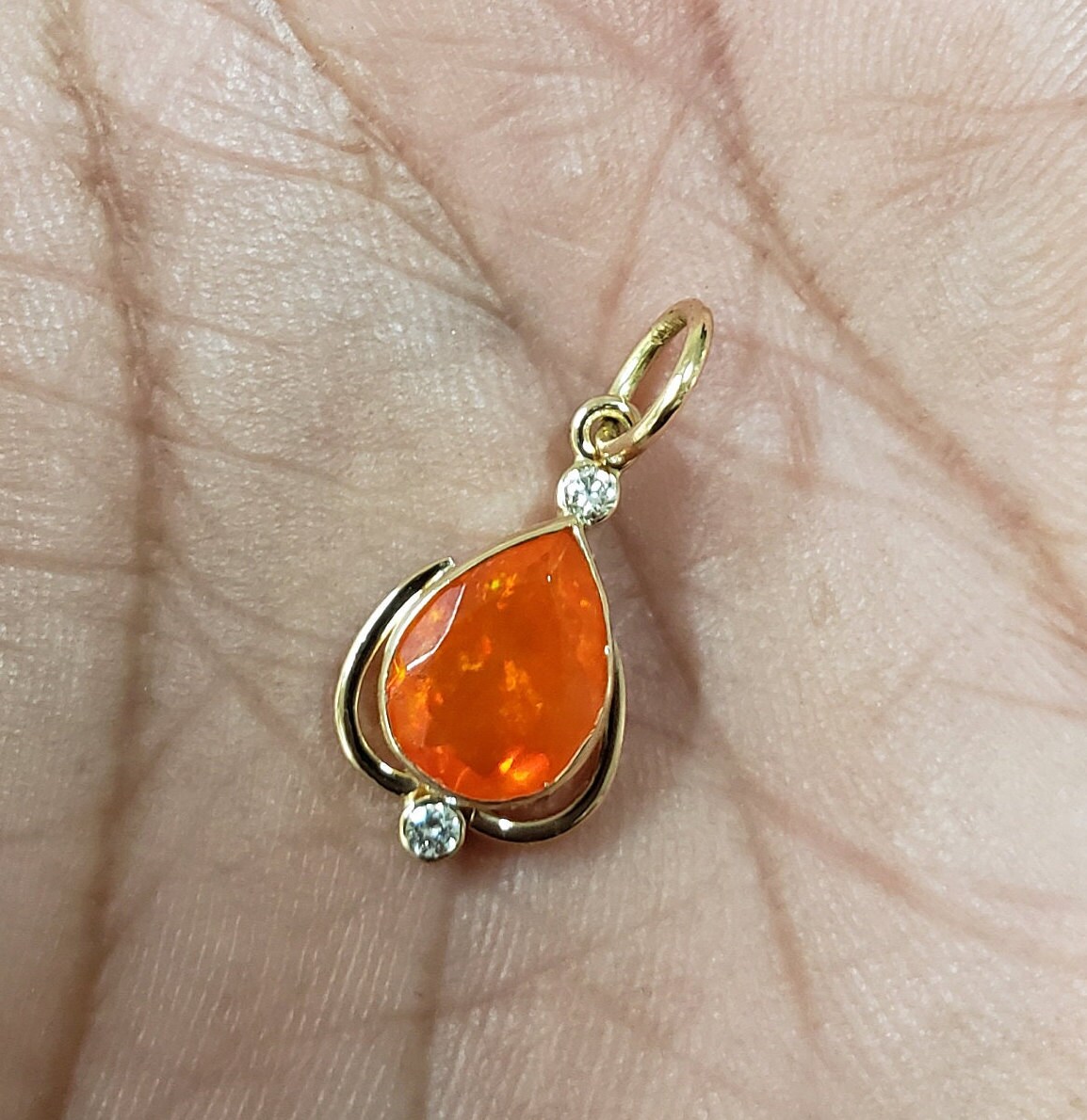 14Kゴールドエチオピア産オパールペンダント（ダイヤモンド付き