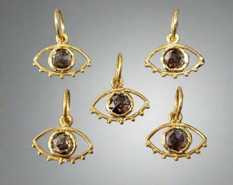 14k Gold Evil Eye Pendant: Brown Rose Cut Diamond Charm