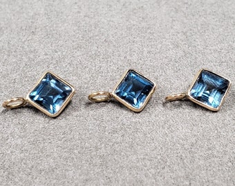 London Blue Topaz 18k Gold Charms For Women, 6 × 6 MM Square Cut, DIY Gold Charms Findings, Gold Jewelry