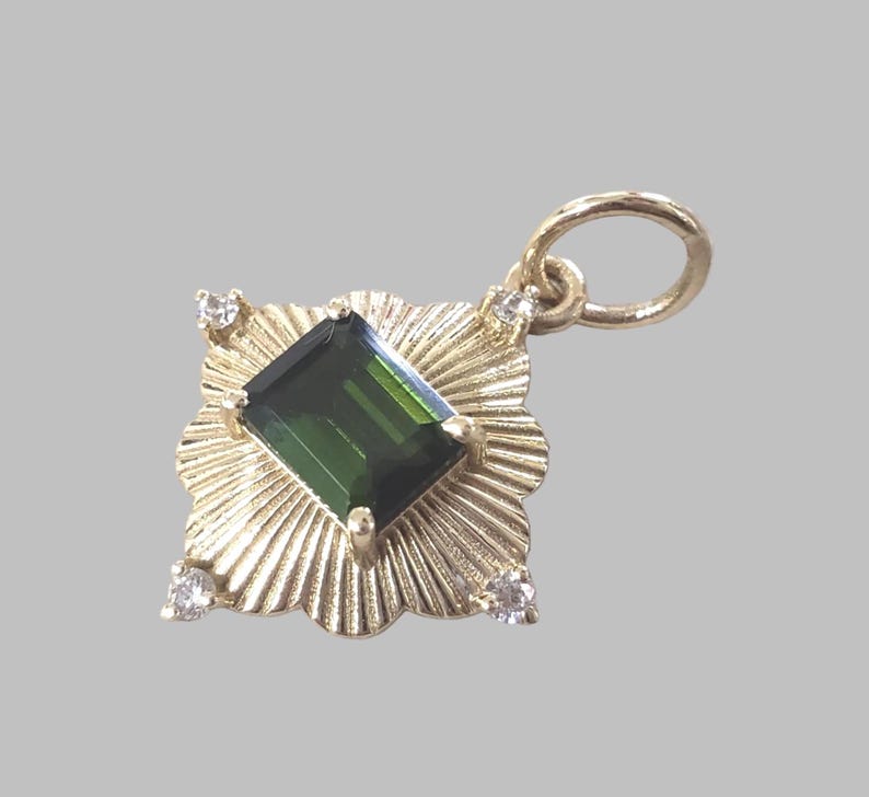 handmade 14k gold tourmaline pendant with diamond accents elegant necklace
