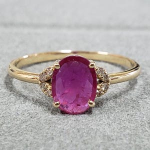 14k Gold Oval Ruby with Diamond Ring For Unisex, Prong Setting, Red Ruby, Handmade Jewelry, Birthstone Ring, Diamonds Studded, 14k Gold