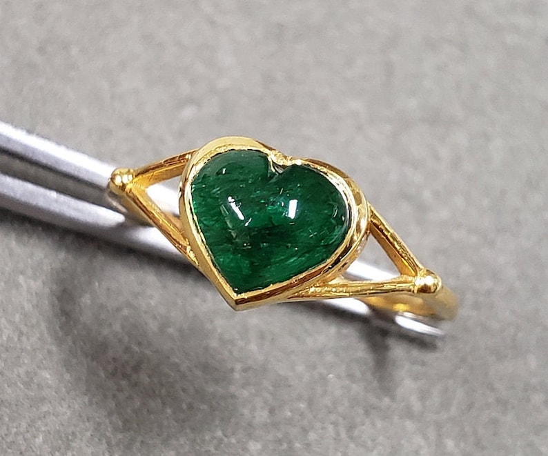 Cabochon 18k Gold Zambian Emerald Ring, Proposal Rings, Women Gold Ring ...