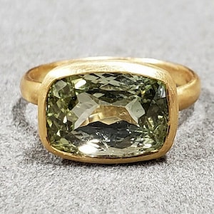 18k Gold Statement Green Tourmaline Ring, Matte Finish, Big Size Tourmaline, Gold Jewelry, Birthstone, Rectangle Shape, Bezel Setting