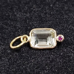 Aquamarine With Ruby 14k Gold Pendant, Dainty Style, Minimalist Pendant, Emerald Shape Green Aquamarine Pendant, Gift For Her