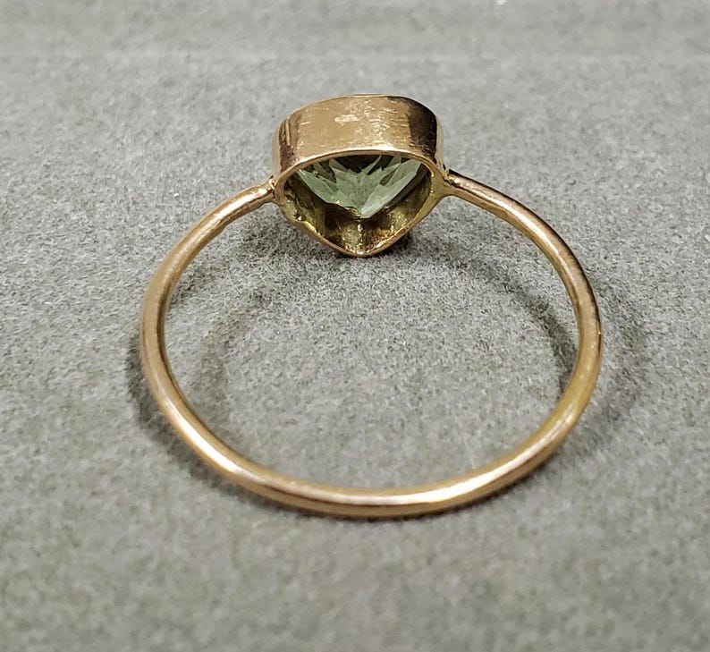 Delicate mint green aquamarine ring in 18k gold, thin band, perfect gift for her.