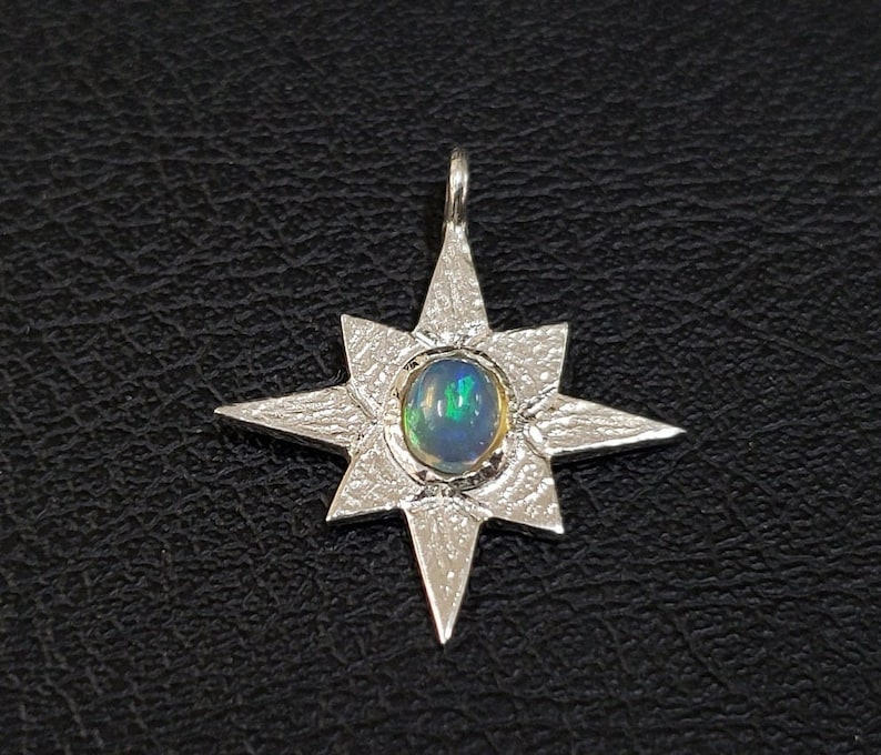 925 Silver Ethiopian Opal Star Women Charms, Dainty Charms Pendant, Necklace Charms, Multi Fire Opal/Handmade Wedding Anniversary Charm Gift image 1