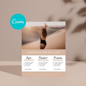 Photography Price List Template Canva Design for Portrait, Wedding, Family Photography Pricing