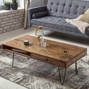 Handmade Solid Wood Shine Coffee Table with 2 Drawers - Solid Wood Rectangular Coffee Table In Two Tone | Handcrafted Mango Center Table