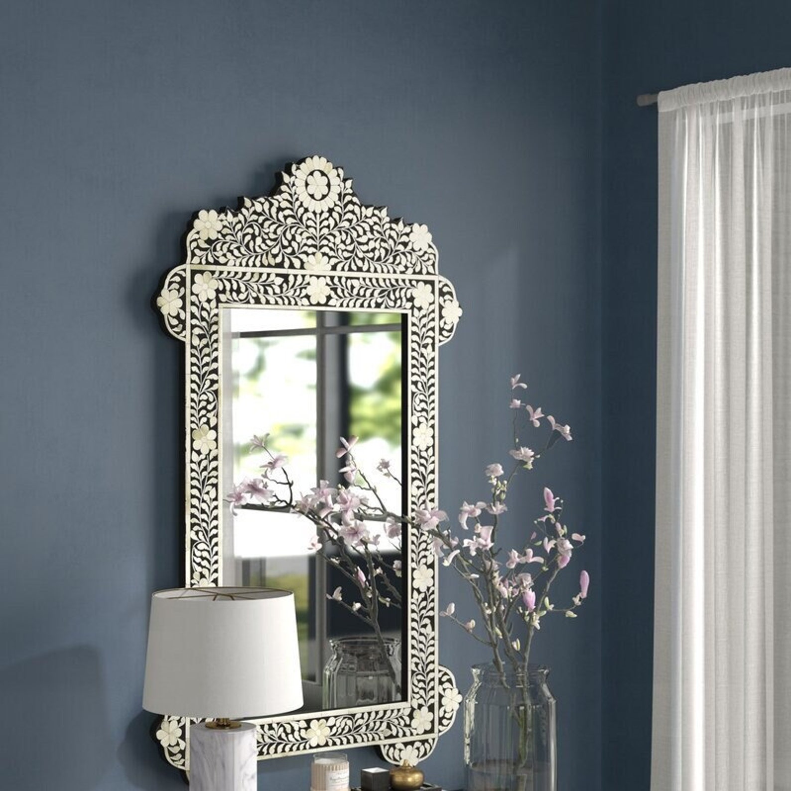 Bone Inlay Vertical Wall Mirror Living Room Wall Mirror Etsy