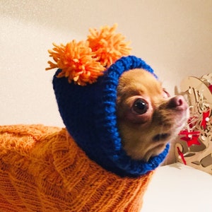 Dog hat for small dogs \u2014 Dog hat with two large pompons for a Chihuahua or any other small dogs with holes for ears \u2014 Small dog clothes