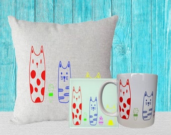 Mug, Cushion , Coaster set, cat lover gift, cat mug, all I need is, goft for cat lover, fur baby mummy, cats and coffee, cats and books