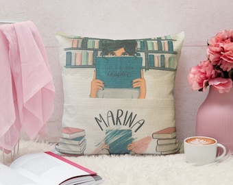 Book Cushion for her, Personalised book cushion, Birthday gifts for book lovers, Reading gifts for women, Book themed gifts,Book cushion Mum