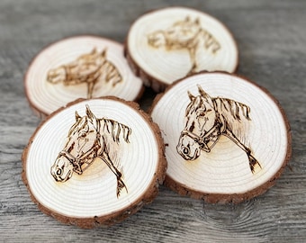 Horse Engraved Wood Coaster Set: Rustic Home Decor