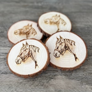 Horse Engraved Wood Coaster Set - Perfect Gift for Wedding, Engagement, Anniversary, or Christmas