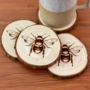 Bee Engraved Wood Coaster Set - Perfect Gift for Wedding, Engagement, Anniversary, or Christmas