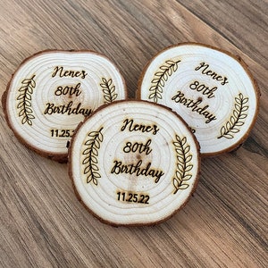 Custom Wood Slice Party Favor Magnet - Laser Engraved with Name, Date, & Magnet