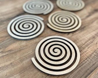 Wood Spiral Coaster Set - Laser Cut Birch Spiral Pattern Coasters