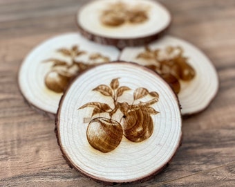 Apple Engraved Wood Coaster Set - Perfect Gift for Wedding, Engagement, Anniversary, or Christmas