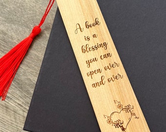 A Book is a Blessing - Engraved Wood Bookmark with Optional Personalization - Custom Gift - Handmade Wood Bookmark