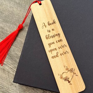 A Book is a Blessing - Engraved Wood Bookmark with Optional Personalization - Custom Gift - Handmade Wood Bookmark