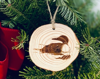 Loon Engraved Wood Christmas Ornament - Personalized Engraved Wood Slice Christmas Ornament