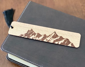 Mountain Engraved Wood Bookmark with Custom Message - Personalized Gift for Her - Handmade Wood Bookmark