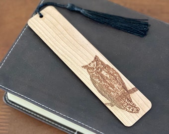 Owl Engraved Wood Bookmark with optional Personalization - Handmade Wood Bookmark
