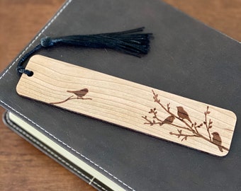 Birds on Branches Engraved Wood Bookmark with Optional Personalization - Makes a Great Personalized Gift