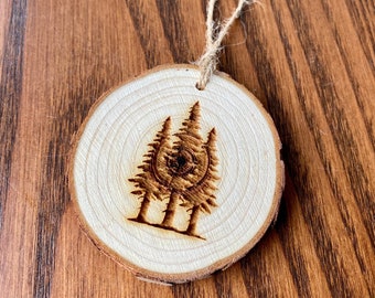 Pine Trees Engraved Wood Christmas Ornament - Personalized Engraved Wood Slice Christmas Ornament