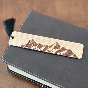 Mountain Engraved Wood Bookmark with Custom Message - Personalized Gift for Her - Handmade Wood Bookmark