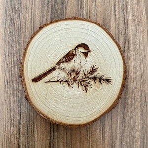 Chickadee Engraved Wood Coaster Set - Perfect Gift for Wedding, Engagement, Anniversary, or Christmas