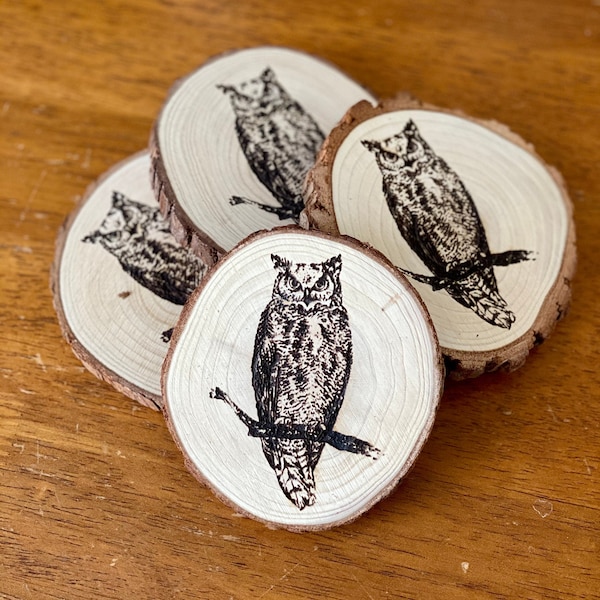 Owl Engraved Wood Coaster Set - Perfect Gift for Wedding, Engagement, Anniversary, or Christmas