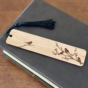 Birds on Branches Engraved Wood Bookmark with Optional Personalization - Makes a Great Personalized Gift
