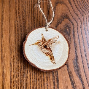 Hummingbird Engraved Wood Christmas Ornament - Personalized Engraved Wood Slice Christmas Ornament