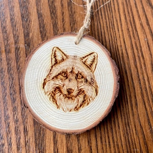 Fox Head Engraved Wood Christmas Ornament - Personalized Engraved Wood Slice Christmas Ornament