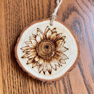 Sunflower Engraved Wood Christmas Ornament - Personalized Engraved Wood Slice Christmas Ornament