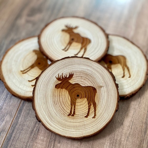 Moose Engraved Wood Coaster Set - Perfect Gift for Wedding, Engagement, Anniversary, or Christmas