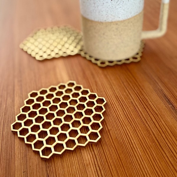 Honeycomb Wood Coaster Set - Laser Cut Hexagon Wood Coasters