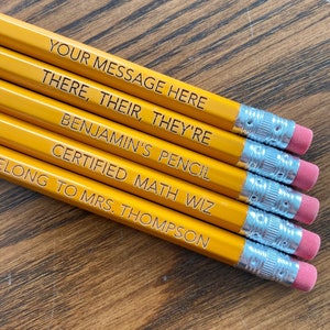 Personalized 2 Pencils Engraved Custom Message Pencils with Rubber Erasers and Pre-sharpened Tips image 1